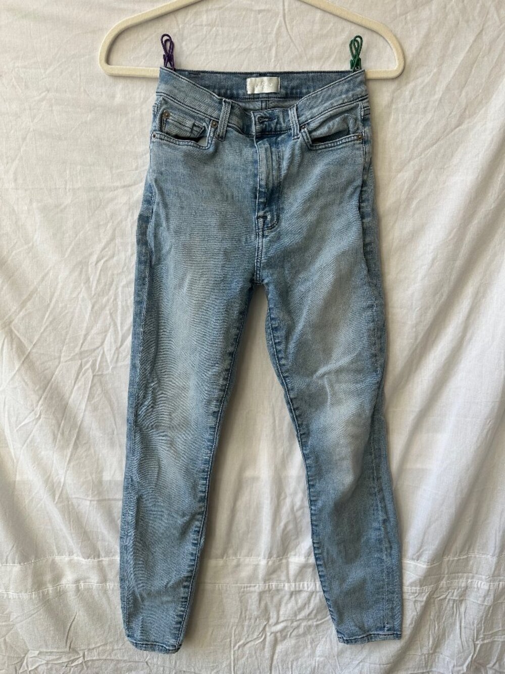 7 For All Mankind The High Waist Ankle Skinny Jean Blue Wash Size 25